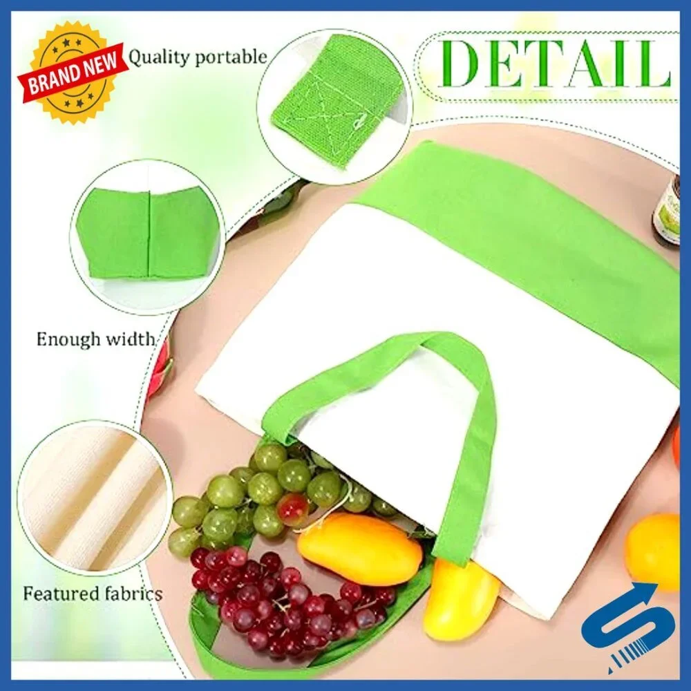 Large Canvas Tote Bags Bulk Set Reusable Shopping Grocery DIY Craft Plain